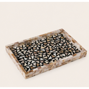Plateau de luxe en nacre, fait main, mosaïque de coquillages, plateau de service géométrique incrusté, plateau décoratif, vente en gros, plateau écologique - Product Image 1