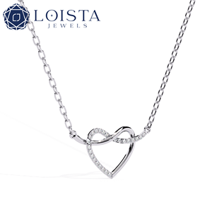 LOISTA สร้อยคอจี้รูปหัวใจประดับเพชรทองคำขาวสำหรับผู้หญิง สวมใส่ได้ทุกวัน โรแมนติก เครื่องประดับเพชรธรรมชาติสี G - Product Image 1