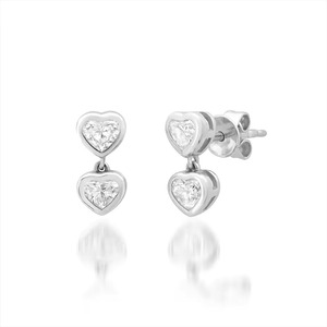 Fashion Drop Earrings 14K Solid Gold Custom Wholesale Fashion Jewelry Silver 925 Double Bezel Setting Duo Heart Drop Earring - Product Image 6
