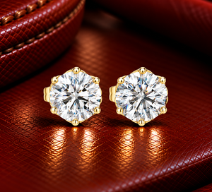 Round Cut Lab Grown Diamond 14K Solid Gold Floral <b>Basket</b> Solitaire Earring Six Prong Stud DEF VVS IGI Certified Bridal Stud ODM - Product Image 1
