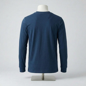 T-shirt à manches longues en coton premium pour homme, col rond, coupe ample, couleur unie, décontracté, tissu tricoté 180 GSM - Product Image 4