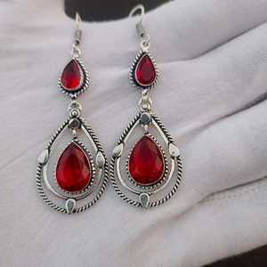 Boucles d'oreilles en grenat rouge, en argent Sterling 925, bijoux faits à la main, cadeau pour femmes, anniversaire, cristal Unique - Product Image 4