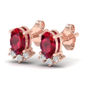 Boucles d'oreilles REYES faites à la main en or massif 14 carats, certifiées GRA, avec moissanite, fermoir à vis, coupe ovale, 1 carat, pierres précieuses rubis, pour femmes - Product Image 3