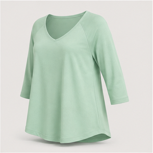 <b>Womens</b> Pale Mint Green <b>V</b> <b>Neck</b> Three Quarter Raglan Sleeve Relaxed <b>T</b> <b>Shirt</b> WTS-0022 - Product Image 3