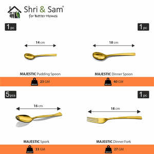 Service de vaisselle en acier inoxydable 15 pièces Majestic avec revêtement PVD doré - Product Image 3