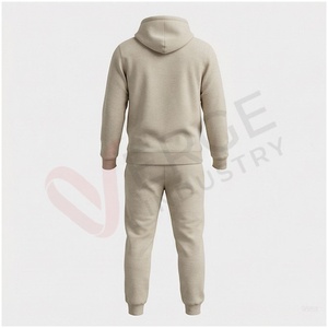 Ensemble de survêtement beige à capuche pour homme, manches longues, motif géométrique, décontracté, pour l'automne, respirant, coupe classique, en coton - Product Image 2