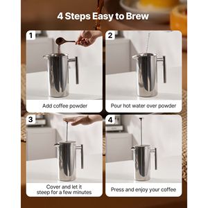Caffettiera French Press 51 Once (1,5 Litri) in Acciaio Inossidabile, Grande Capacità 1L, Doppia Parete Isolata per Uso in Caffetteria - Product Image 4