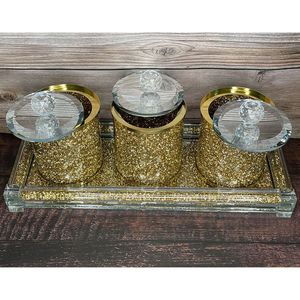Ambrose frantumate vetro diamante contenitori di zucchero da tè eleganti vasetti per la conservazione del caffè con vassoio in scatola regalo squisita decorazioni per la casa - Product Image 3
