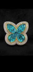 Blue Butterfly Moissanite <b>Cocktail</b> <b>Ring</b> 18K Solid <b>Gold</b> Marquise Cut Pave Jewelry for Women Party Gift - Product Image 1