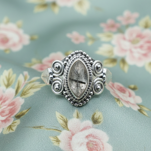 Natural Black Rutile <b>Quartz</b> <b>Ring</b> 925 Sterling Silver Handmade Vintage Boho Marquise Gemstone Statement Jewelry Gift Women Sister - Product Image 6