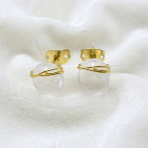 Boucles d'oreilles en cristal de quartz Ratnarachit, plaquées or 18 carats, en laiton, forme géométrique, serties de pierres précieuses, bijoux de fiançailles pour femmes - Product Image 2