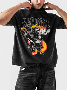 T-shirt décontracté en molleton à manches courtes pour homme, col rond, en coton premium, style streetwear vintage délavé, séchage rapide et respirant - Product Image 5