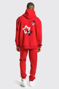 GULLSTAR YOGA INDUSTRY Survêtement à capuche rouge pour homme, manches longues, couleur unie, motif étoiles imprimé, tenue décontractée 100% coton - Product Image 4