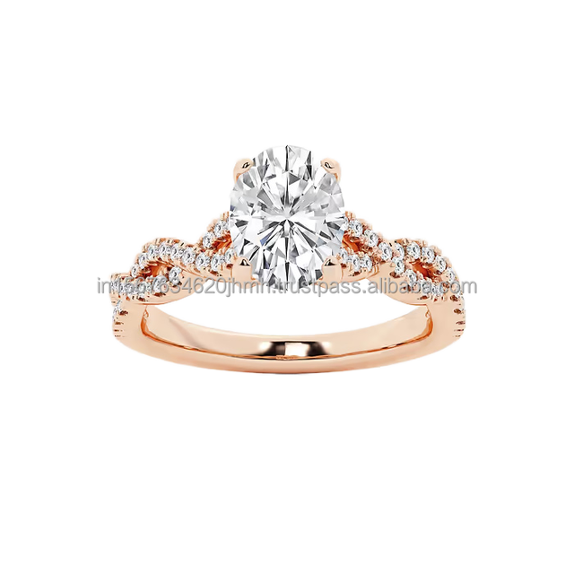 Vintage Style 14K Gold Lab Grown Diamond Oval Cut Engagement Wedding Ring for Women's Rhodium Plated Prong Setting Jewelry