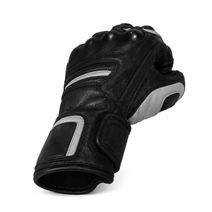 Guantes de Motociclista Negros y Grises de Primera Calidad, Protección Rígida en los Nudillos, Palma de Cuero, Antideslizantes, Pantalla Táctil, Dedos Completos - Product Image 3
