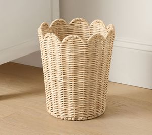 Natural Rattan Storage Basket Scalloped Edge Nordic Style Round <b>Bin</b> For Home Organization Decorative Woven Container - Product Image 5