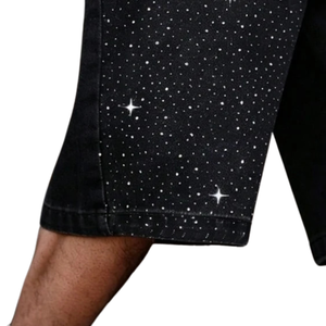 Pantalones Cortos de Mezclilla Negros Estampados para Hombre, Corte Holgado, Algodón, Casuales, Verano, Ropa Urbana, Cómodos, Suaves, Transpirables, Uso Diario, Moda - Product Image 6