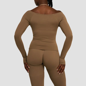 Chemise pour femme à manches longues en spandex extensible dans quatre directions, haute élasticité, nouvelle arrivée, épaules dénudées, trou pour le pouce, chemise de compression - Product Image 2