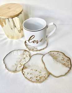 Handmade Resin <b>Wood</b> Coaster Set Square Shape Gold Leaf Glam Modern Design 350mm Diameter 5mm Thick <b>Table</b> <b>Mats</b> for Home Office - Product Image 2