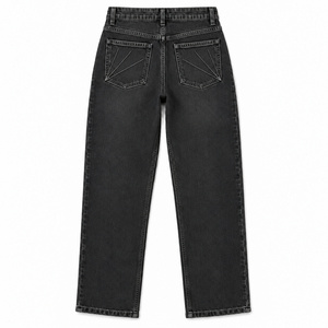Jeans de Mezclilla Rectos de Cintura Alta para Mujer, Color Negro Lavado, Transpirables y Lavables, Talla XL - Product Image 2