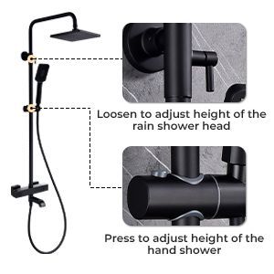 Ensemble de robinetterie de douche thermostatique carrée de 8 pouces avec douchette à main et bec de baignoire - Product Image 2