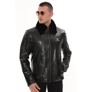 Men's Winter <b>Genuine</b> <b>Leather</b> <b>Jacket</b> Full Sleeve Slim Fit Stand Collar Vintage Style Casual Wear Windproof Breathable Front - Product Image 3