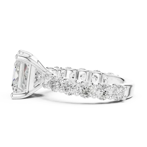 Anillo de Compromiso con Diamante Cultivado en Laboratorio de Corte Princesa de 4 Quilates, con Piedras Laterales, Oro Sólido de 10K, 14K, 18K, Certificado IGI, Color E, Joyería Fina - Product Image 4