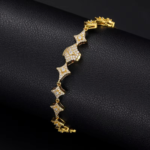 Luxury 14K Gold Star Link Bracelet Lab Grown Diamond Geometric Cluster Pave Setting <b>Iced</b> <b>Out</b> Hip Hop Rhombus <b>Chain</b> For Men Women - Product Image 1
