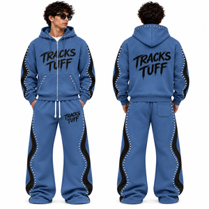 Ensemble de survêtement unisexe personnalisé imprimé, respirant, séchage rapide, automne, épais, design 2-en-1, avec sweat à capuche zippé oversize et pantalon large - Product Image 3