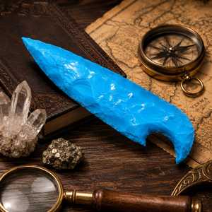 Couteau artisanal haut de gamme en verre turquoise en forme de pointe de flèche avec manche sculpté et gravé pour la décoration intérieure et les cadeaux Feng Shui - Product Image 4