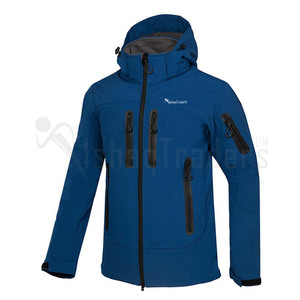 Veste à capuche bleue pour homme, imperméable, avec fermeture éclair sur le devant, style sportif, pour l'automne, en polyester, coupe classique, col montant, décontractée - Product Image 3