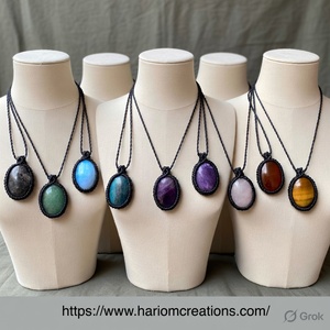 Collier en macramé fait main avec pierre précieuse turquoise, style bohème, réglable, bijoux de guérison - Product Image 3