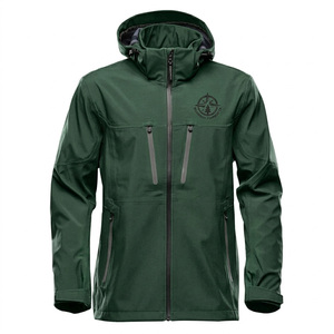 Veste softshell imperméable à capuche verte pour homme avec fermeture éclair, vêtements d'hiver décontractés - Product Image 1