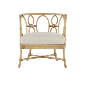 Fauteuil en rotin naturel, chaise d'appoint en osier avec dossier circulaire décoratif et coussin pour salon, mobilier de maison - Product Image 2