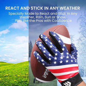 Guantes de Receptor de Fútbol Americano para Hombre, Adulto, de Alta Adherencia, Cuero Genuino, Compatibles con Pantalla Táctil, Transpirables, Diseño de Bandera de EE. UU., con Hebilla - Product Image 6