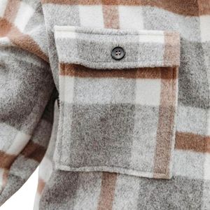 Chemisier-veste en tricot à carreaux gris, blanc et marron pour femme, à manches longues, boutonnage frontal, coupe oversize, décontracté, chaud, vêtement d'extérieur à carreaux OEM - Product Image 6