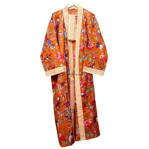 Kimono Largo Estilo Textil Indio, Suave y Transpirable, de Algodón, Cuello en V, Casual, Manga Tres Cuartos, Estampado Animal/Floral, para Mujer - Product Image 5