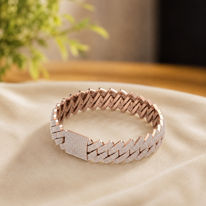 Handcrafted Moissanite Link <b>Bracelet</b> 14K Plated Rose Gold Round Diamond Wedding Statement <b>Bracelet</b> for Men's - Product Image 2