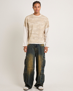 เสื้อยืดแขนยาวผู้ชายแบบหนาพิเศษสองชั้น พิมพ์ลายดิจิตอลผ้าฝ้าย 100% สไตล์ใหม่ทรงโอเวอร์ไซส์ - Product Image 3