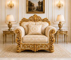 Bespoke French-Style Handcrafted Square Teak Wood <b>Sofa</b> Set with Hand Carved Design Gold Finish for Living Area - Product Image 6
