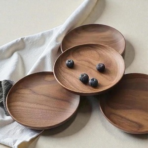 Assiettes à dîner en bois massif, ensemble de plateaux de service en bois naturel d'Inde, par F S International - Product Image 1