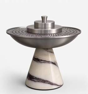 Brûleur d'encens en acier inoxydable de qualité supérieure avec base en marbre, Mabkhara moderne, brûleur de Bakhoor, parfum d'ambiance luxueux pour la maison, écologique et thérapeutique - Product Image 1