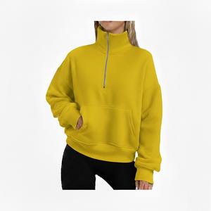 Sweat-shirt décontracté d'hiver personnalisé en polaire uni à col montant avec logo sur le devant pour femme - Product Image 2