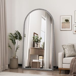 Specchio a Figura Intera in Ferro Argentato Stile Retrò con Piedini di Supporto per Soggiorno o Camera da Letto - Product Image 3