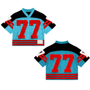 Camiseta de fútbol de malla tejida oversize con cuello en V y corte cropped estilo boxy para hombre, de fabricante American Vintage Soccer Jerseys France. - Product Image 1