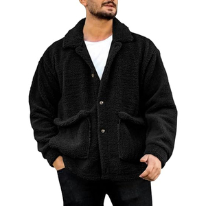 Men's Black <b>Fleece</b> <b>Jacket</b> Stand Collar Zipper Closure Casual Winter Wear 100% Wool Breathable Cotton <b>Lining</b> Regular Fit - Product Image 2