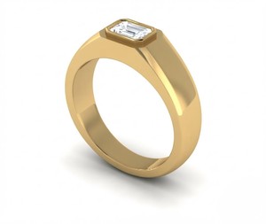 Natural Emerald Cut Diamond D VVS1 14K Yellow Gold Bezel Signet <b>Ring</b> <b>Men</b> Women Luxury Fine Jewelry - Product Image 1