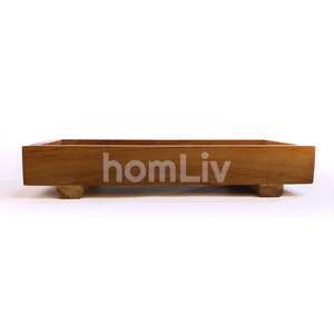 Plateau à couverts décoratif en teck naturel fait main, organisateur de couverts en bois massif durable, boîte de rangement pour ustensiles, vaisselle - Product Image 5