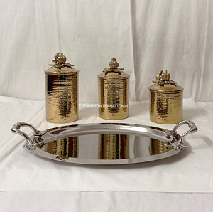 Premium Hand-Hammered Food Safe Kitchen Canister Set Decorative Leak Proof Storage Spice <b>Containers</b> with Serving Oval Tray - Product Image 3