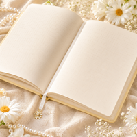 Carnet LABON personnalisé « Pale Butter Daisy Moon » avec feuille d'or céleste, couverture rigide en cuir PU, esthétique, à grille pointillée, cadeau de luxe